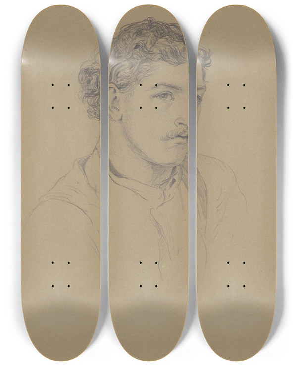 Triptych art skateboard deck of John Singer Sargent Man With Curly Hair by John Singer Sargent (1856-1925)