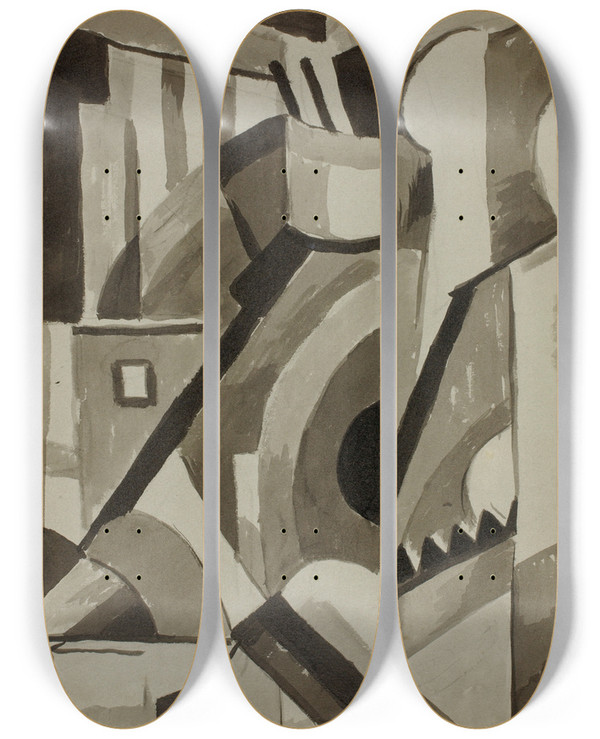 Triptych art skateboard deck of Carl Newman Abstract 3 by Carl Newman (1858-1932)