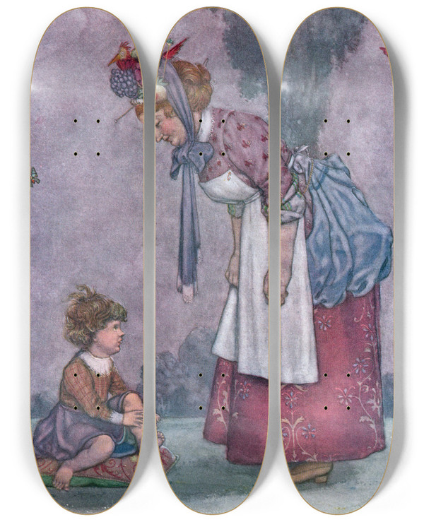 Triptych art skateboard deck of William Heath Robinson Basil Herbert Develops A Chilblain by William Heath Robinson (1872-1944)