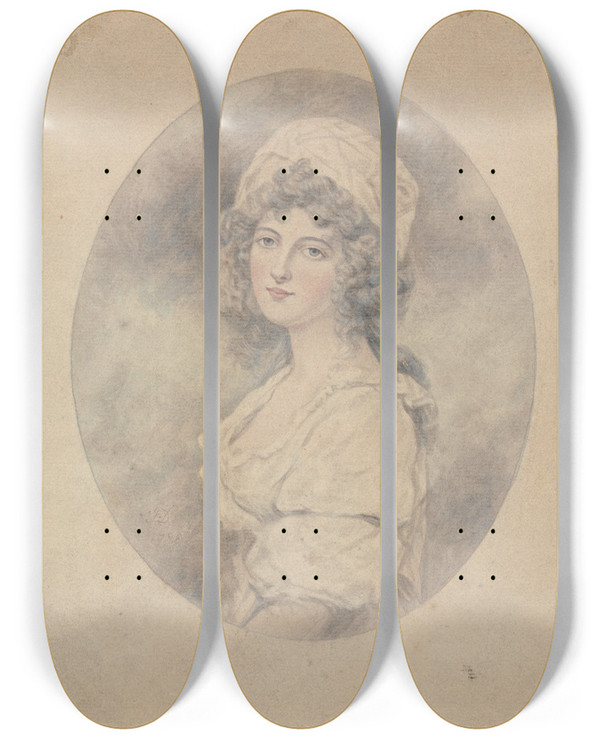 Triptych art skateboard deck of John Downman Portrait Of Lady Marjorie Jenkins by John Downman (1750-1824)