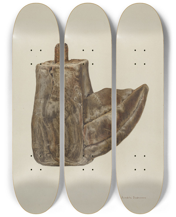Triptych art skateboard deck of Juanita Donahoo Wooden Stirrup by Juanita Donahoo