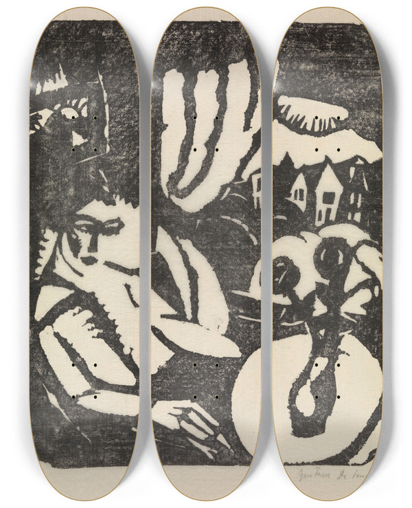 Triptych art skateboard deck of Gustave De Smet Seated Woman At The Window by Gustave De Smet (1877-1943)