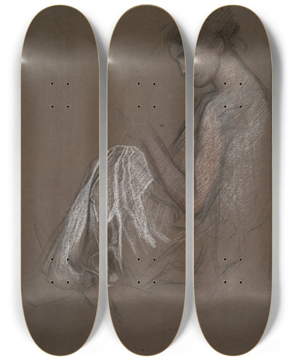 Triptych art skateboard deck of Edwin Austin Abbey Seated Femalefigure by Edwin Austin Abbey (1852-1911)