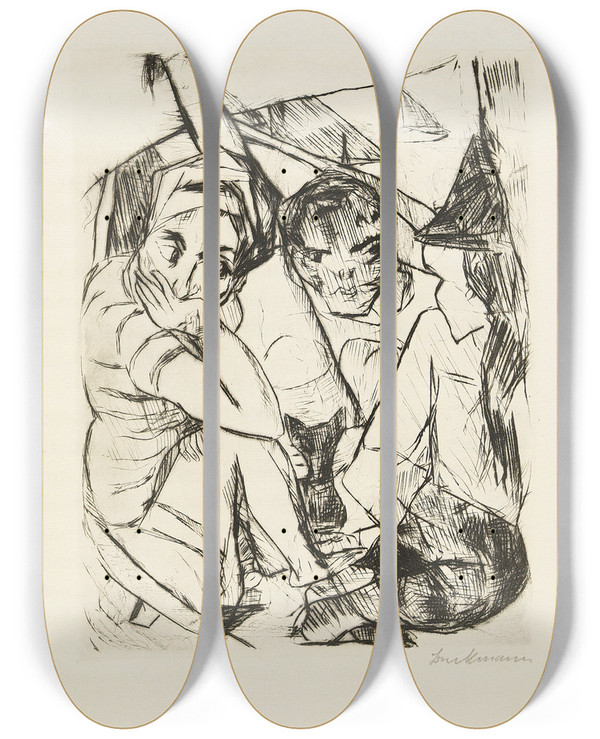 Triptych art skateboard deck of Max Beckmann Die Frstin by Max Beckmann (1884-1950)