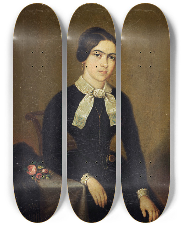 Triptych art skateboard deck of Johann Bucher Portrait Of Elisabeth Bierzpfister by Johann Bucher (1816-1873)