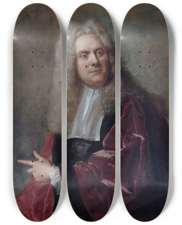 Triptych art skateboard deck of Franois De Troy Portrait Dun Chevin by Franois de Troy (1645-1730)