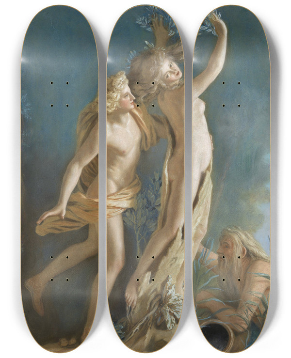 Triptych art skateboard deck of Jeanetienne Liotard Apollo And Daphne by Jean-Etienne Liotard (1702-1789)