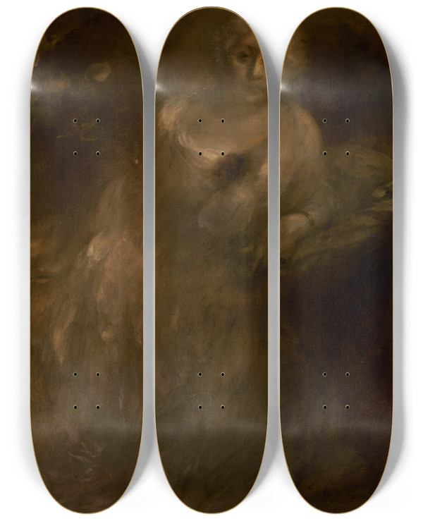 Triptych art skateboard deck of Eugne Carriere Portrait De Madame Aline Mnarddorian by Eugene Carriere (1849-1906)