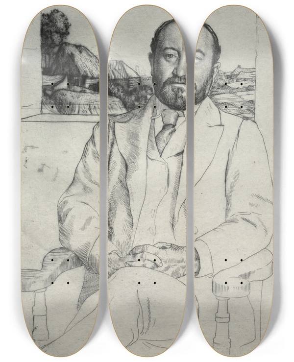 Triptych art skateboard deck of William Strang C J Knowles by William Strang (1859-1921)