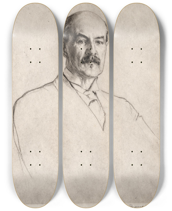 Triptych art skateboard deck of Francis Dodd Professor Oliver Elton by Francis Dodd (1874-1949)