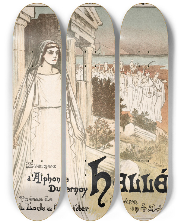 Triptych art skateboard deck of Thophile Alexandre Steinlen Hell Opra En 4 Actes by Theophile Alexandre Steinlen (1859-1923)