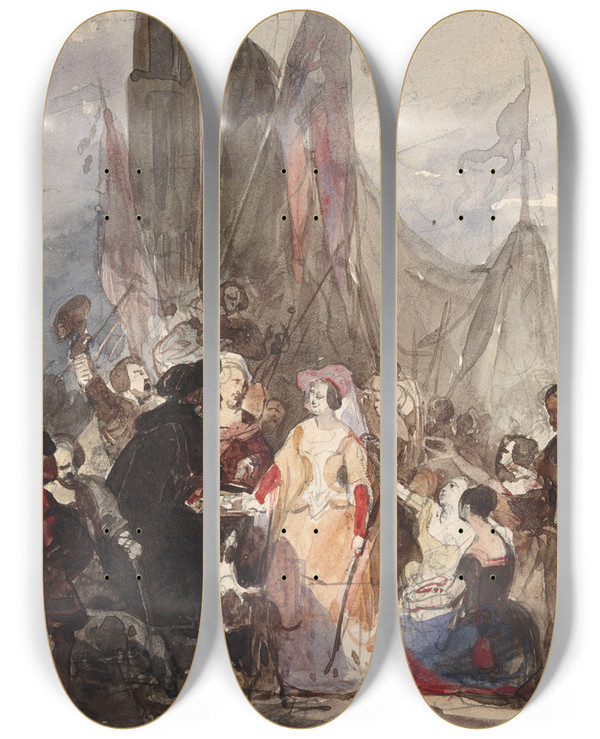 Triptych art skateboard deck of Nicaise De Keyser Historical Scene 2 by Nicaise De Keyser (1813-1887)