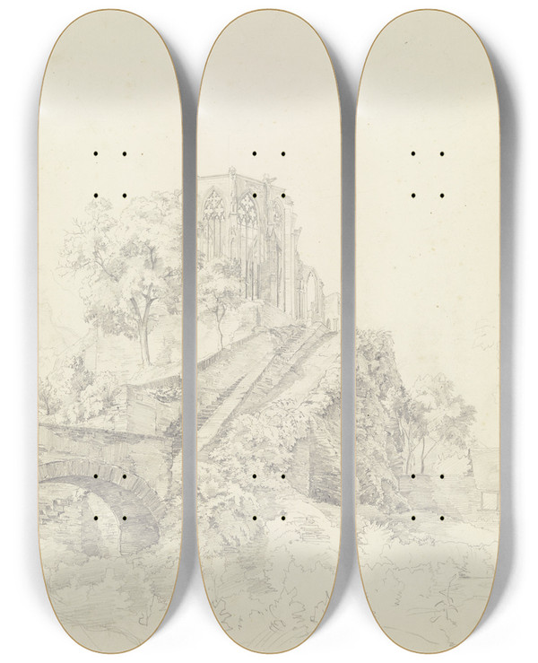 Triptych art skateboard deck of Friedrich Eisenlohr  Die Wernerkapelle In Bacharach by Friedrich Eisenlohr