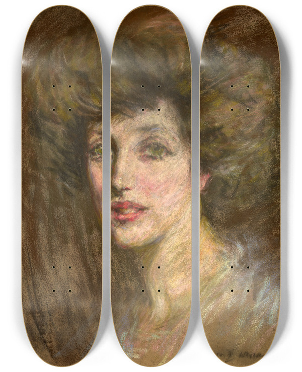 Triptych art skateboard deck of Alice Pike Barney Gladys by Alice Pike Barney (1857-1931)