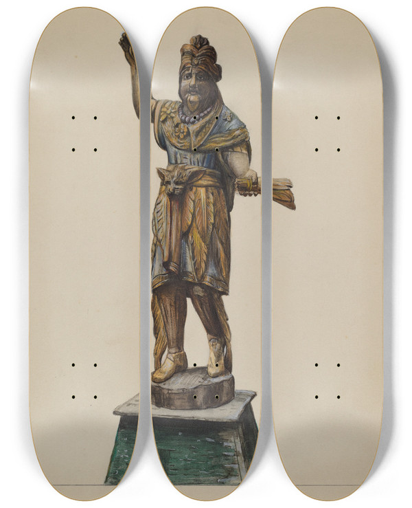 Triptych art skateboard deck of Mina Lowry Cigar Store Indian_1 by Mina Lowry (1894-1942)