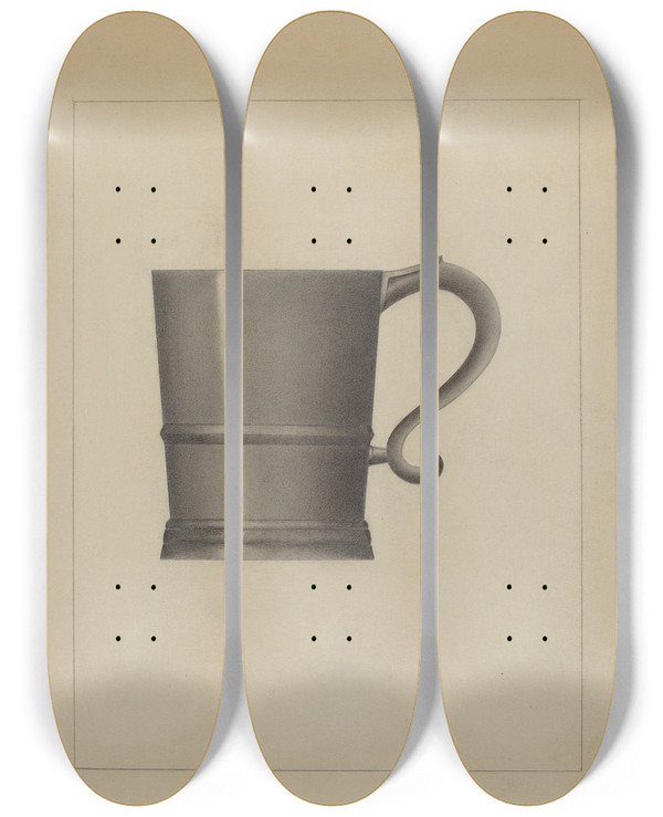 Triptych art skateboard deck of Gordon Sanborn Pewter Mug by Gordon Sanborn