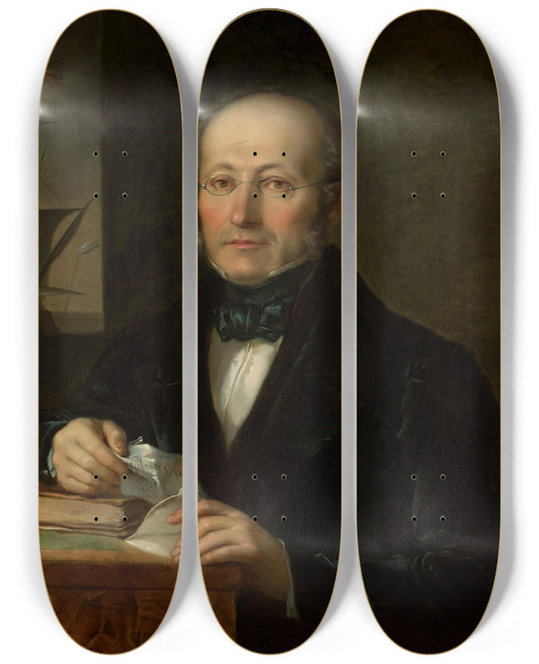 Triptych art skateboard deck of Aleksander Lesser Portrait Of The Artists Father Levy Lesser by Aleksander Lesser (1814-1884)
