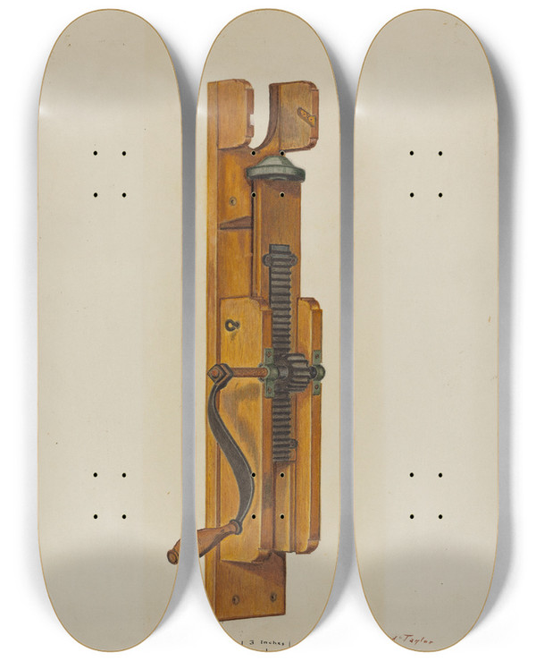 Triptych art skateboard deck of Richard Taylor Bologna Stuffer by Richard Taylor