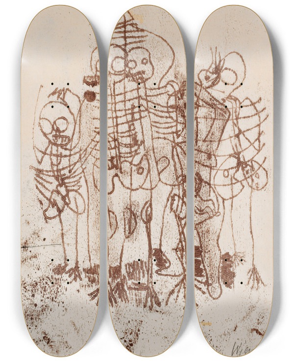 Triptych art skateboard deck of Walter Kurt Wiemken Skelette by Walter Kurt Wiemken (1907-1940)