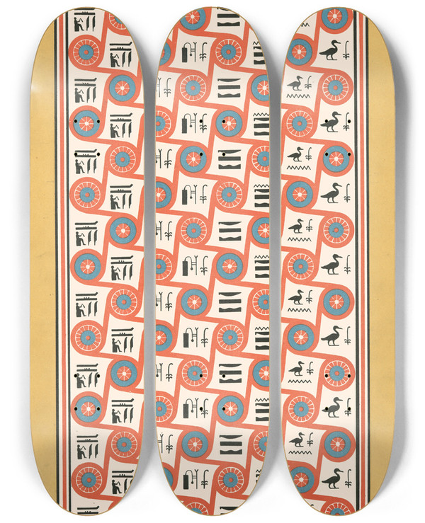 Triptych art skateboard deck of Gustave Jquier 37 Plafond Du Tombeau De Hou Gournetmourra by Gustave Jequier (1868-1946)