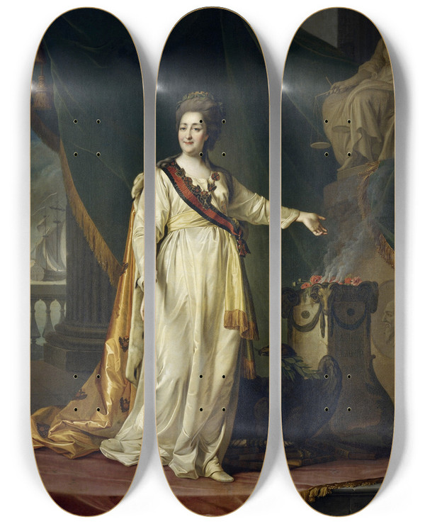 Triptych art skateboard deck of Dmitry Levitsky Portrait Of Catherine Ii The Legislatress In The Temple Of The Goddess Of Justice by Dmitry Levitsky (1735-1822)