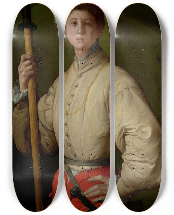 Triptych art skateboard deck of Pontormo Jacopo Carucci Portrait Of A Halberdier by Pontormo (Jacopo Carucci) (1494-1557)