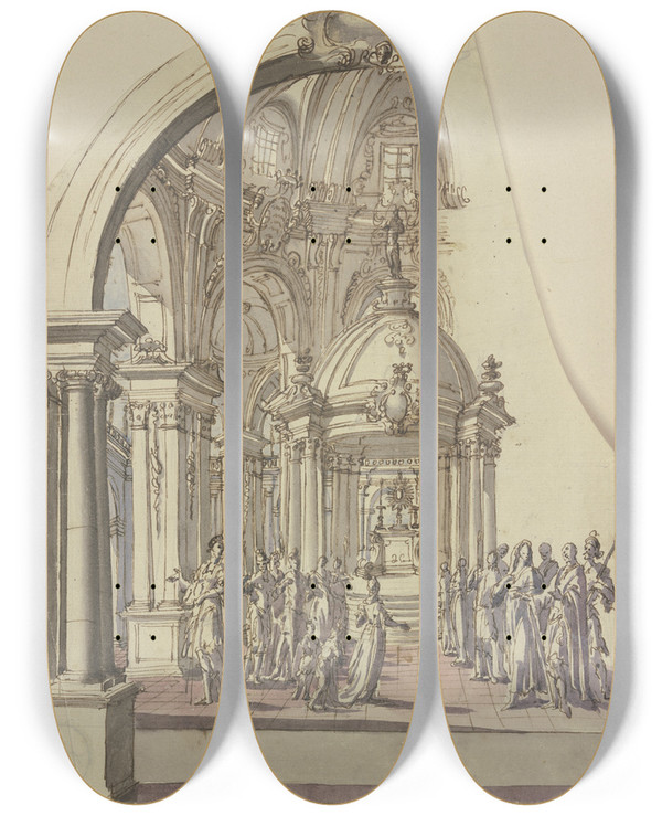 Triptych art skateboard deck of Andreas Altomonte Church Interior by Andreas Altomonte (1699-1780)