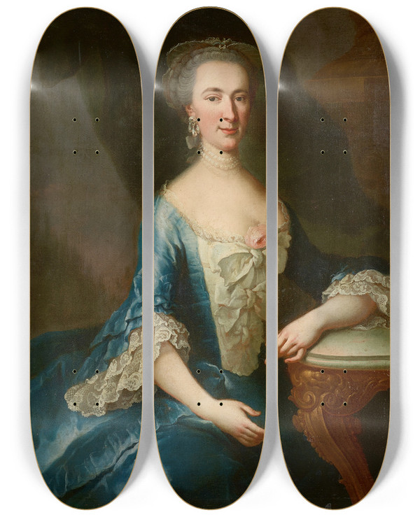 Triptych art skateboard deck of Martin Van Meytens Frau N Ruard Geb Cappellari by Martin Van Meytens (1695-1770)