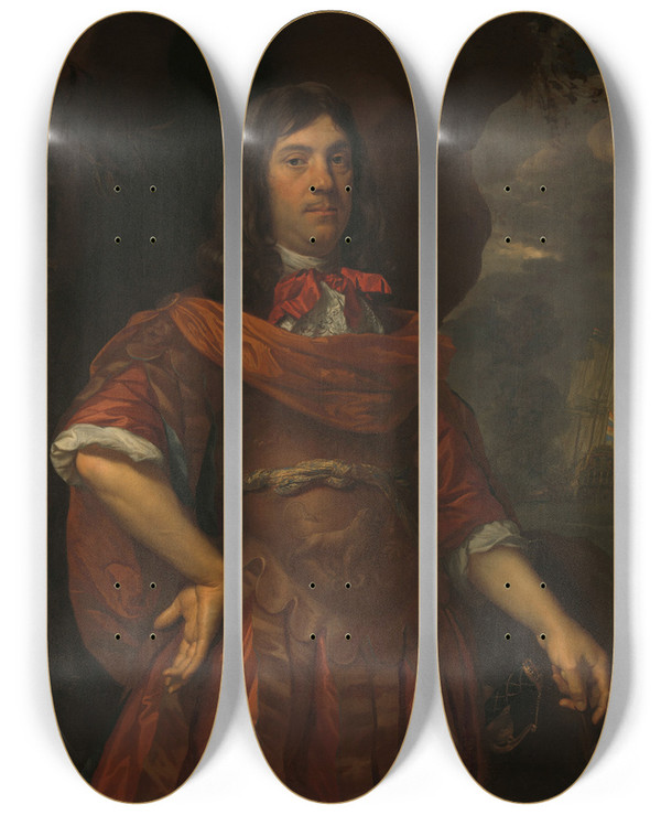 Triptych art skateboard deck of Jan Mijtens Cornelis Tromp 162991 Lieutenantadmiral General by Jan Mijtens (1614-1670)