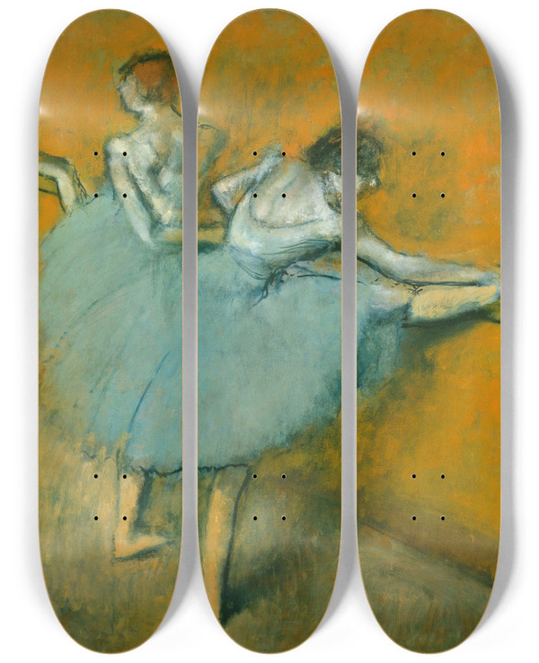 Triptych art skateboard deck of Edgar Degas Dancers At The Barre by Edgar Degas (1834-1917)