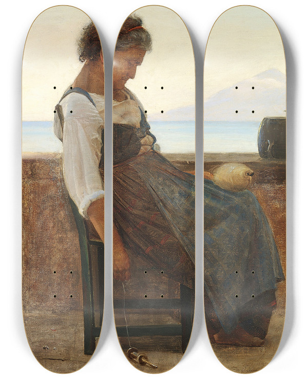 Triptych art skateboard deck of Carl Bloch Italiensk Morlille Tager Sig Et Hvil by Carl Bloch (1834-1890)