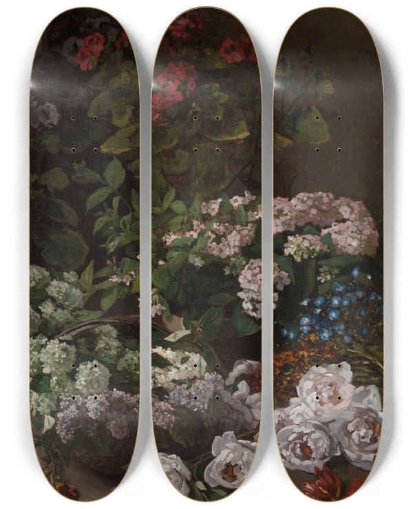 Triptych art skateboard deck of Claude Monet Spring Flowers by Claude Monet (1840-1926)