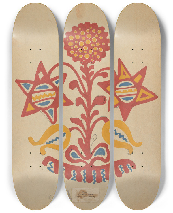 Triptych art skateboard deck of American 20Th Century Drawing For Plate 11 From The Portfolio Folk Art Of Rural Pennsylvania by American 20Th Century