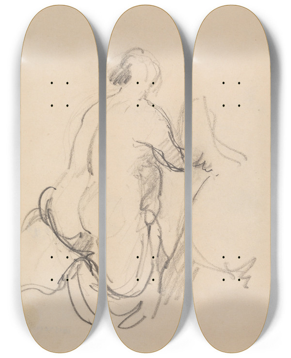 Triptych art skateboard deck of Jens Adolf Jerichau Stende Ngen Kvinde Set Fra Ryggen_2 by Jens Adolf Jerichau (1890-1916)