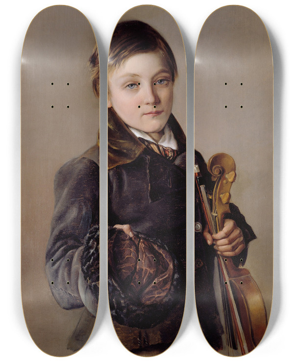 Triptych art skateboard deck of Hugo Markl Der Kleine Musikant by Hugo Markl (19-)