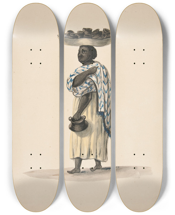 Triptych art skateboard deck of Francisco Fierro Women Of Trujillo Selling Pots by Francisco Fierro (1807-1879)