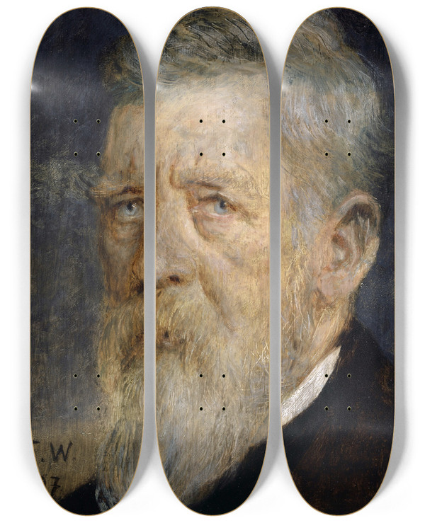Triptych art skateboard deck of Ernst Wrtenberger Portrait Of Arnold Bcklin by Ernst Wurtenberger (1868-1934)