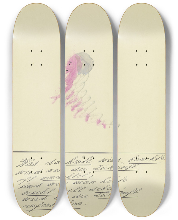 Triptych art skateboard deck of John Elsas Was Da Heute Wird Beachtet by John Elsas (1851-1935)
