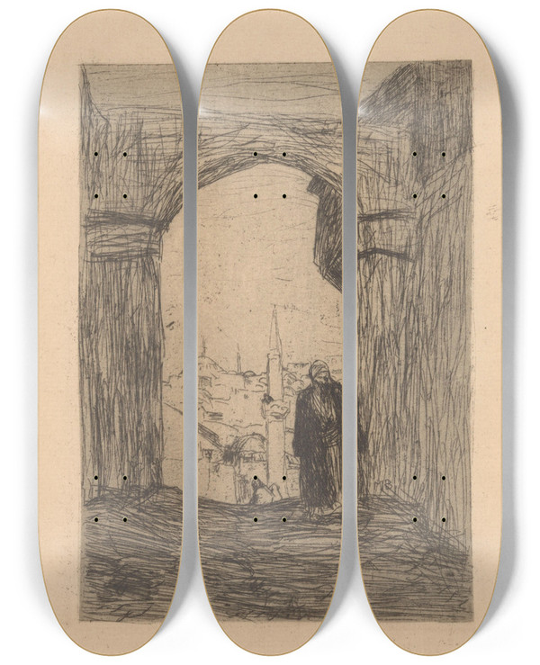 Triptych art skateboard deck of Marius Bauer Poort In Constantinopel by Marius Bauer (1867-1932)