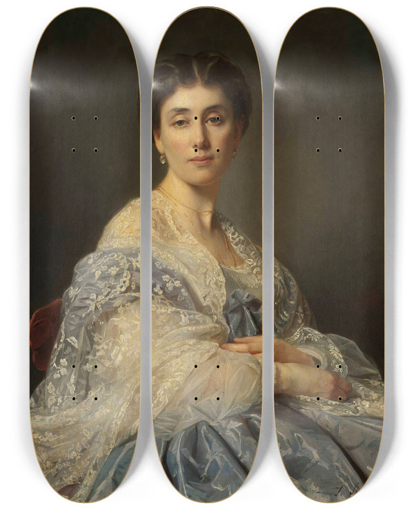 Triptych art skateboard deck of Jzef Simmler Portrait Of Aleksandra Zatler Generals Wife by Jozef Simmler (1823-1868)