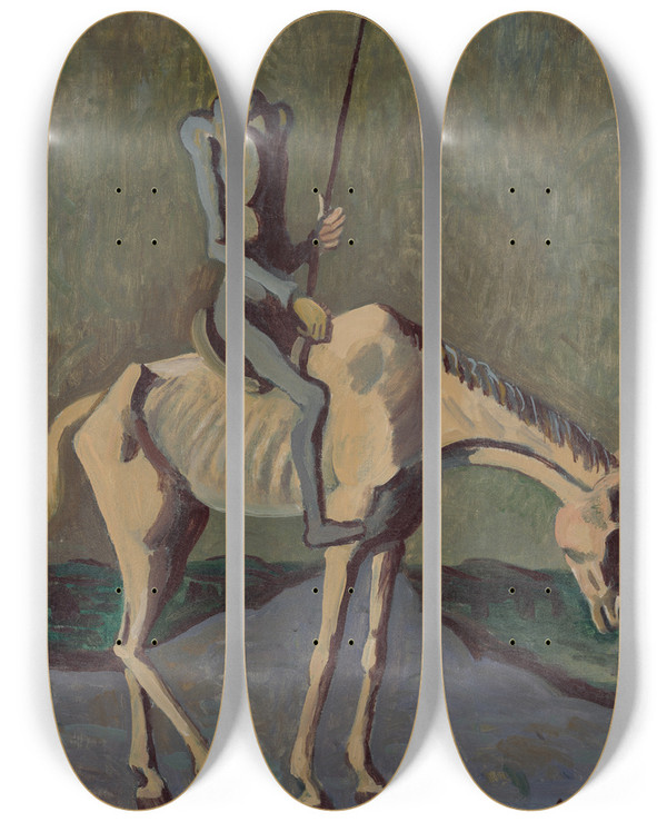Triptych art skateboard deck of Cyprin Majernk Don Quichotte_1 by Cyprian Majernik (1909-1945)