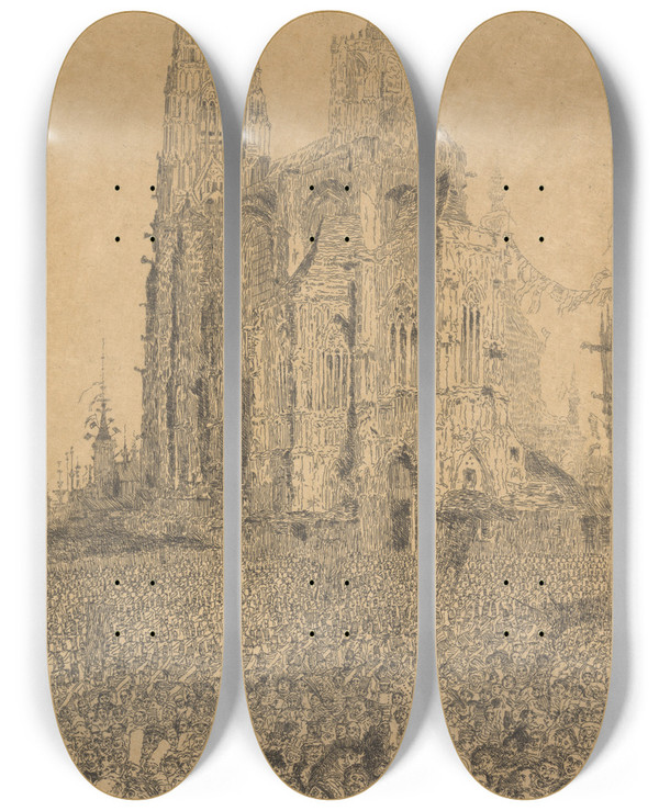 Triptych art skateboard deck of James Ensor De Kathedraal by James Ensor (1860-1949)