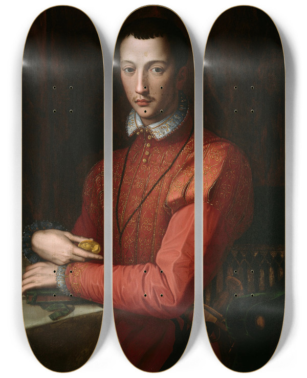 Triptych art skateboard deck of Alessandro Allori Francesco De Medici by Alessandro Allori (1535-1607)