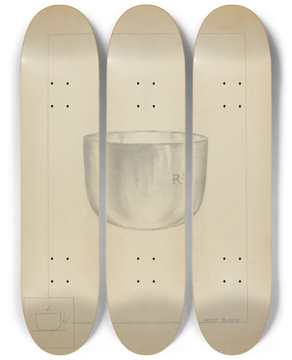 Triptych art skateboard deck of Hester Duany Silver Bowl_2 by Hester Duany (1891-1964)