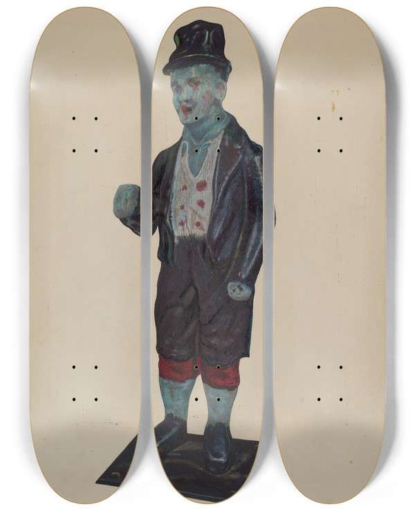 Triptych art skateboard deck of George File Hitching Post by George File