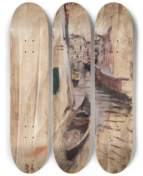 Triptych art skateboard deck of Giovanni Boldini Blick In Einen Venezianischen Kanal by Giovanni Boldini (1842-1931)