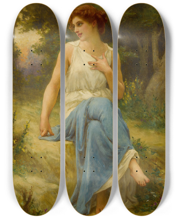 Triptych art skateboard deck of Guillaume Seignac Portrait Of A Seated Woman by Guillaume Seignac (1870-1924)