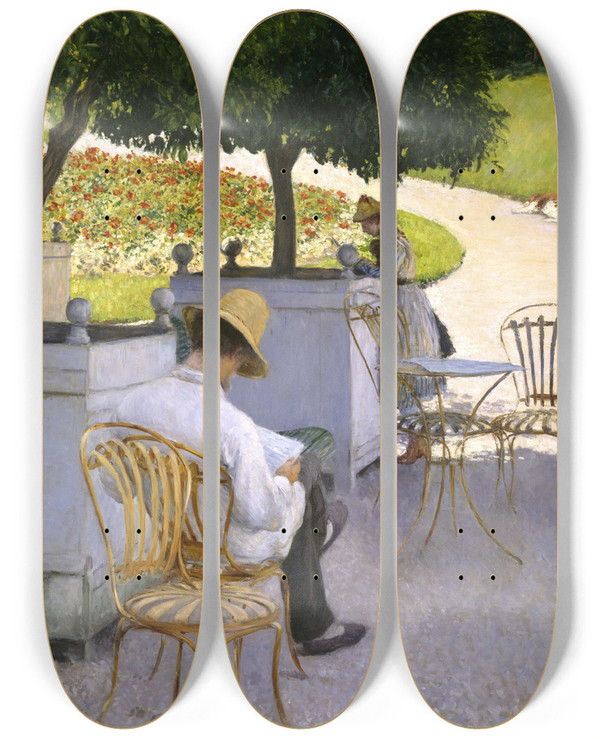 Triptych art skateboard deck of Gustave Caillebotte The Orange Trees by Gustave Caillebotte (1848-1894)