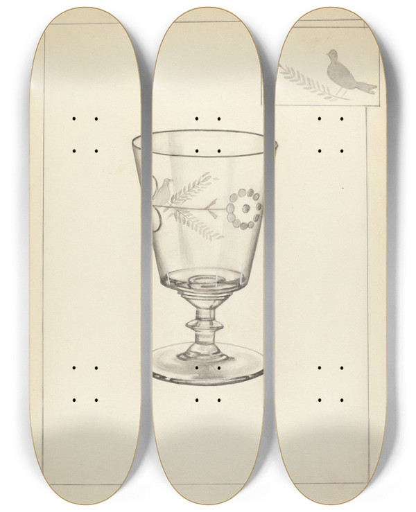 Triptych art skateboard deck of Margaret Knapp Goblet by Margaret Knapp