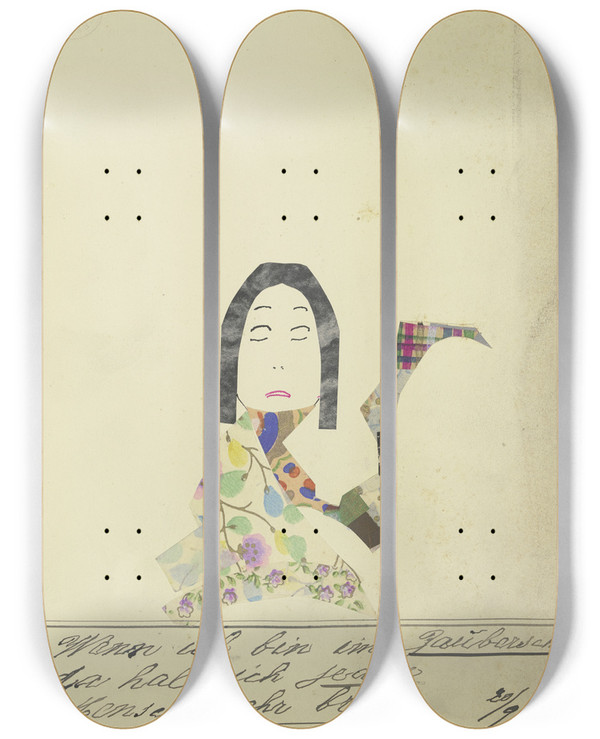Triptych art skateboard deck of John Elsas Wenn Ich Bin Im Zauberschlaf by John Elsas (1851-1935)